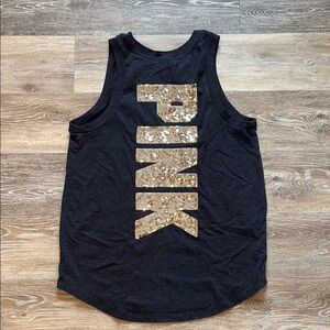 Black Tank Top with Gold Sequin Lettering